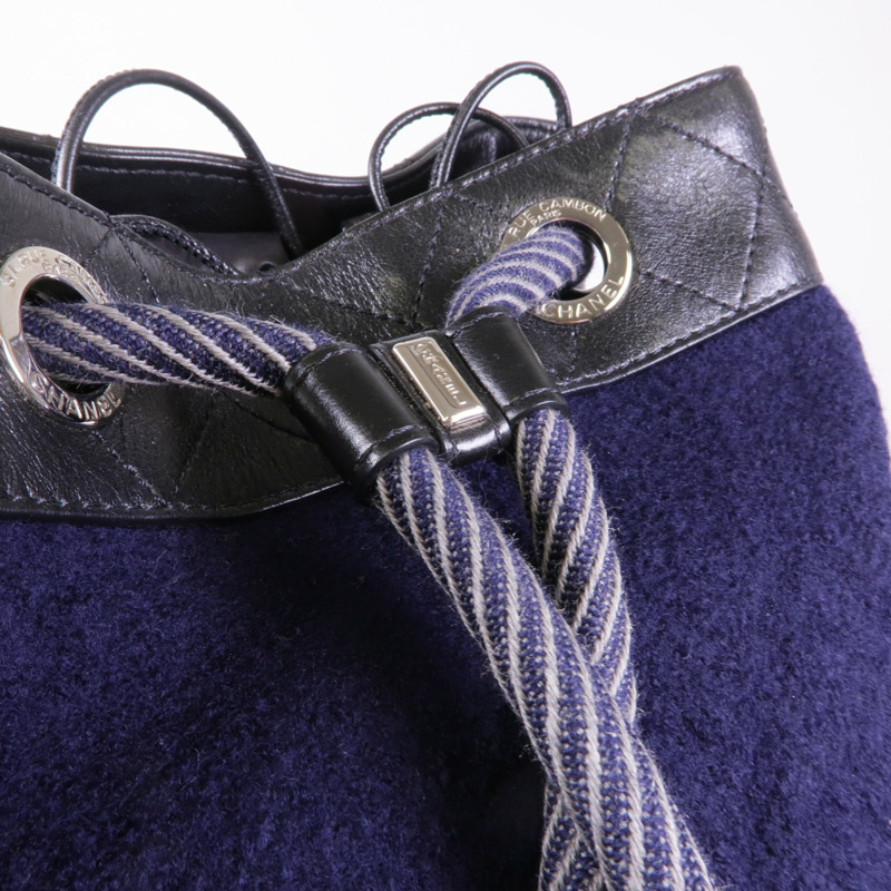 CHANEL 羊毛Backpack銀扣肩背袋-9