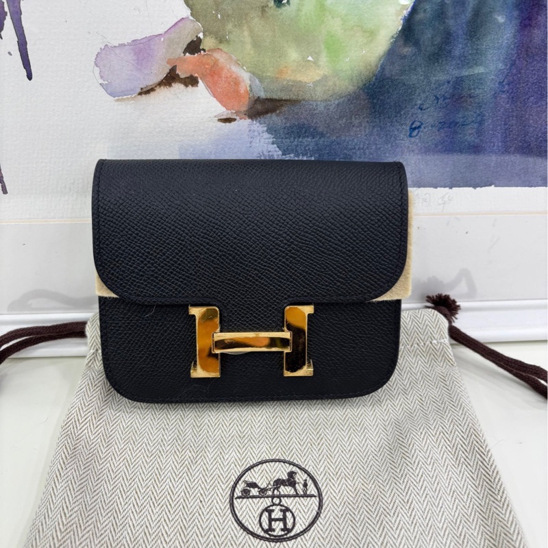 Hermes 愛馬仕康康皮夾腰包 constance slim黑金B刻-1
