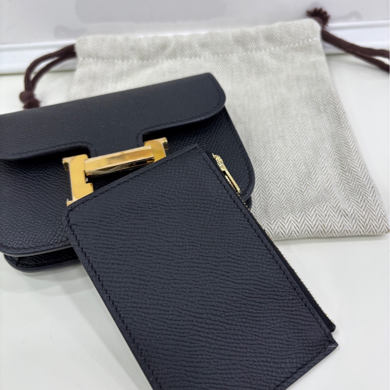 Hermes 愛馬仕康康皮夾腰包 constance slim黑金B刻-6
