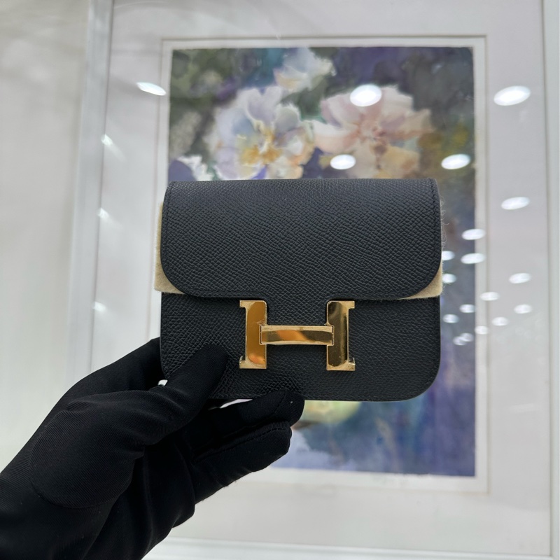 Hermes 愛馬仕康康皮夾腰包 constance slim黑金B刻-9