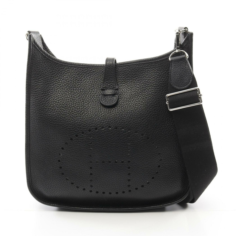 HERMES Evelyne 3 Troyes PM 單肩包 Clemence 皮革 黑色 二手 女款 P SHW-0