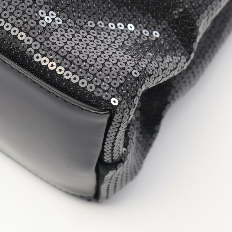 PRADA 標誌托特包 手提包 1BG416 皮革亮片黑色 二手 女士-4