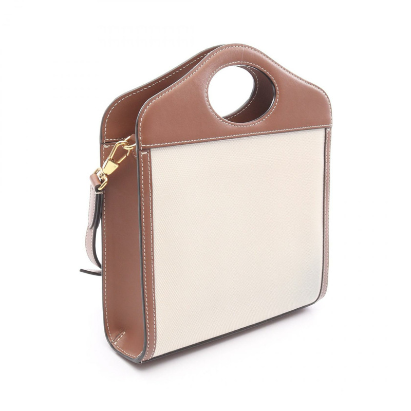 BURBERRY Horseferry 兩用單肩手提包 皮革帆布 棕色 米色 二手 女士-1