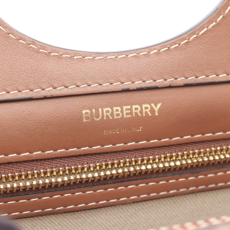 BURBERRY Horseferry 兩用單肩手提包 皮革帆布 棕色 米色 二手 女士-3