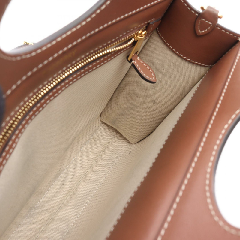 BURBERRY Horseferry 兩用單肩手提包 皮革帆布 棕色 米色 二手 女士-5