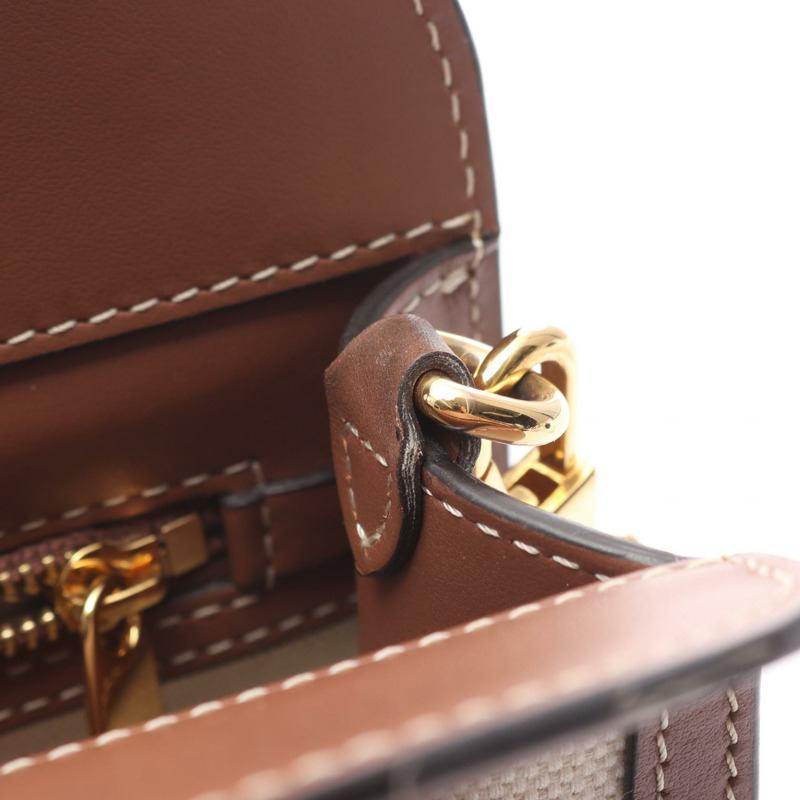 BURBERRY Horseferry 兩用單肩手提包 皮革帆布 棕色 米色 二手 女士-7