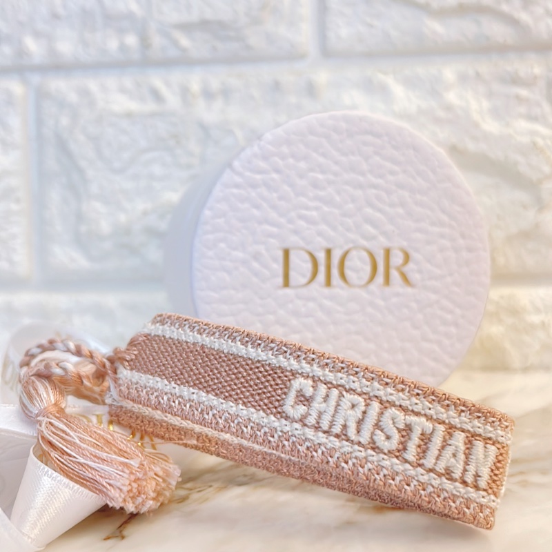 全新✨ DIOR/迪奥J'Adior 粉色棉質Oblique 刺繡編織印花手環/粉白配色-0
