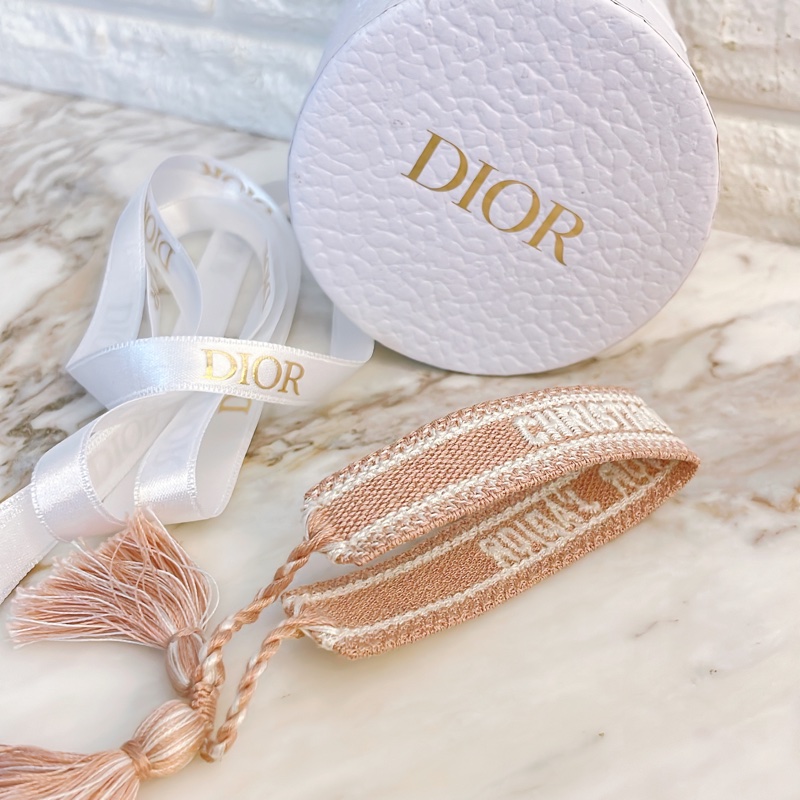 全新✨ DIOR/迪奥J'Adior 粉色棉質Oblique 刺繡編織印花手環/粉白配色-3