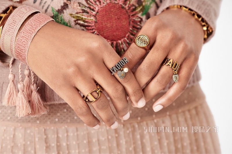 全新✨ DIOR/迪奥J'Adior 粉色棉質Oblique 刺繡編織印花手環/粉白配色-9