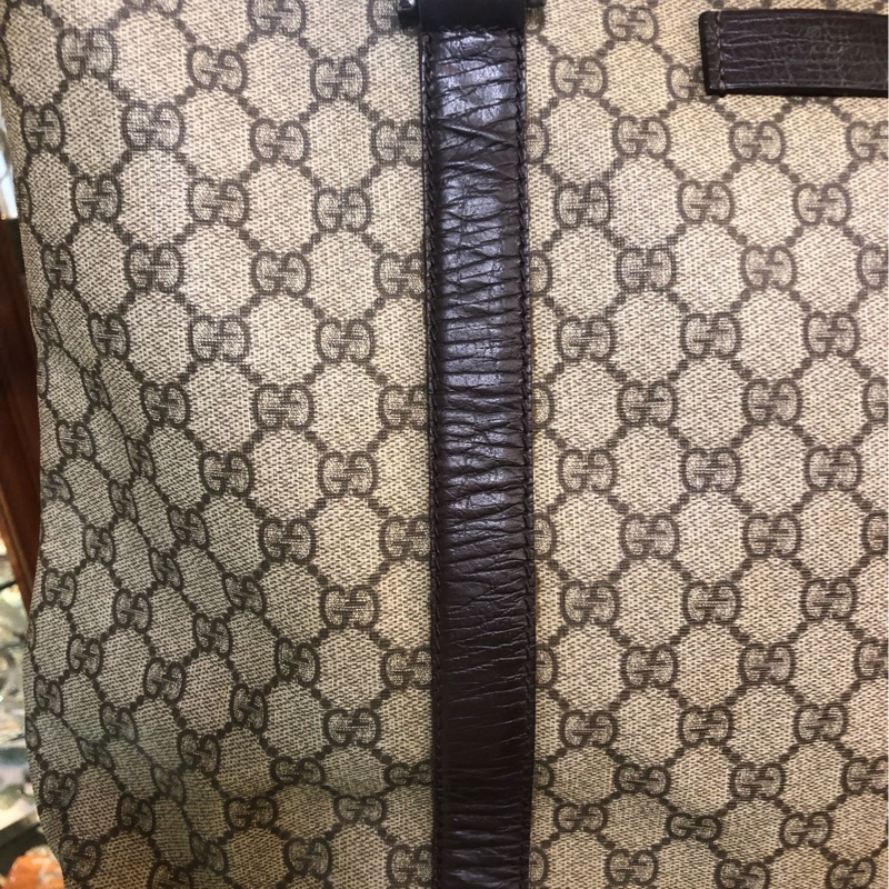 GUCCI 塗層帆布Tote Bag銀扣手挽袋棕色-1