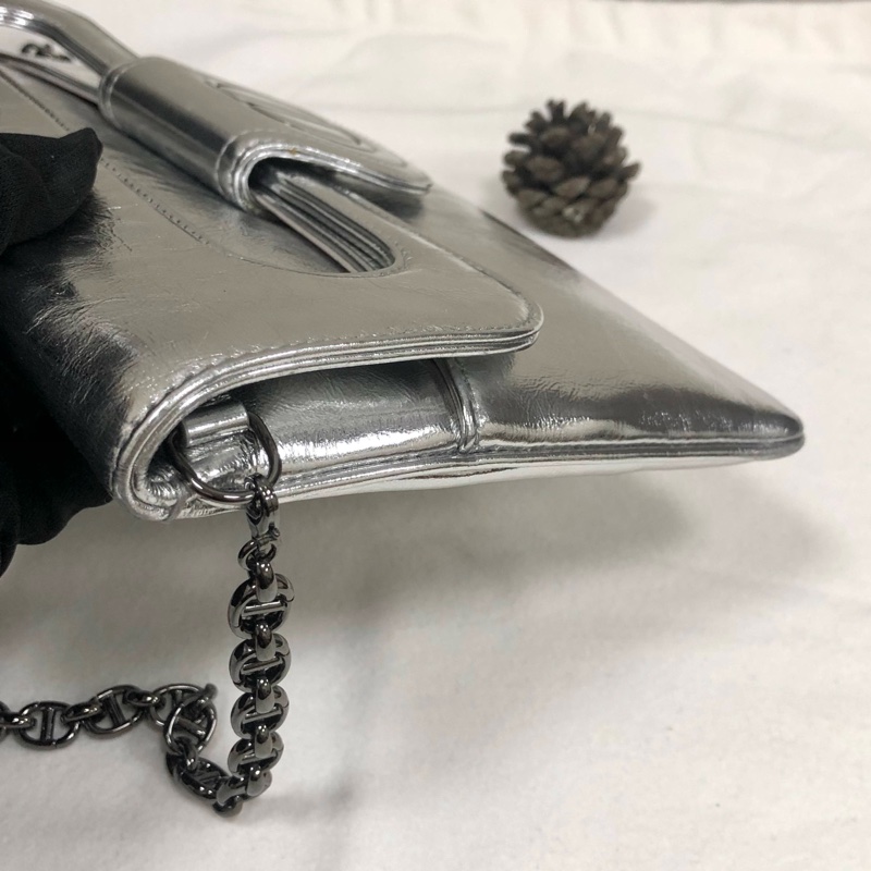 迪奧Dior double中號銀色油蠟皮手拿包-3