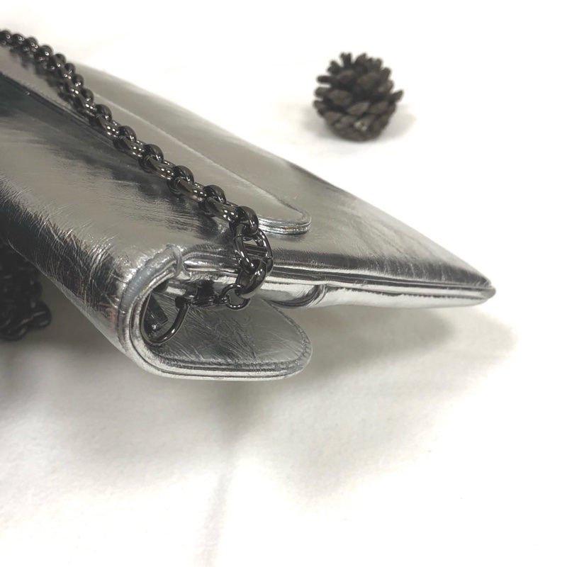 迪奧Dior double中號銀色油蠟皮手拿包-4