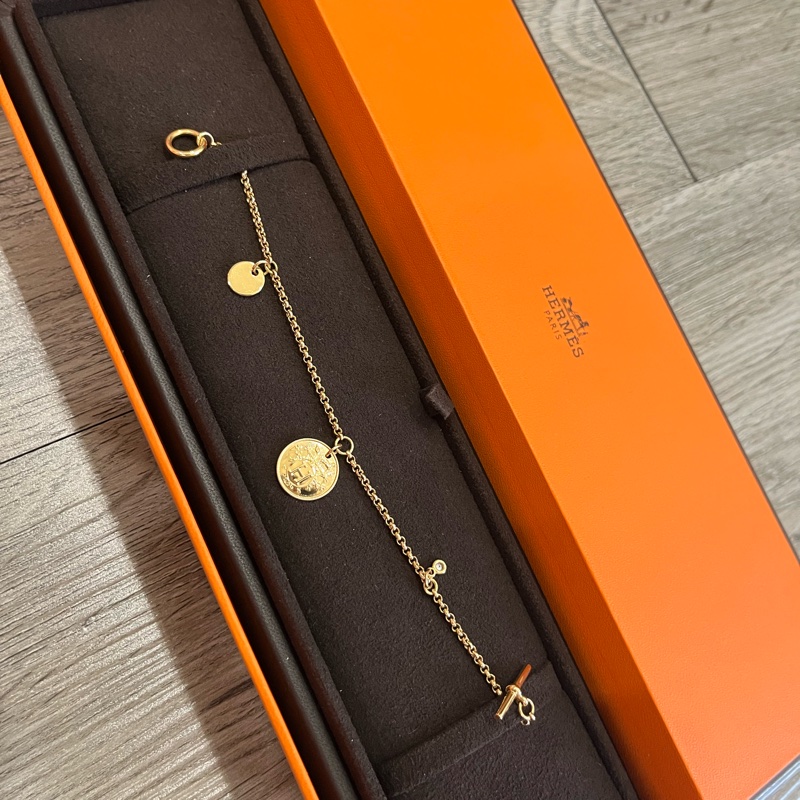 愛馬仕藏書章 Hermès Ex-Libris玫瑰金單鑽手鍊手環 SH-0