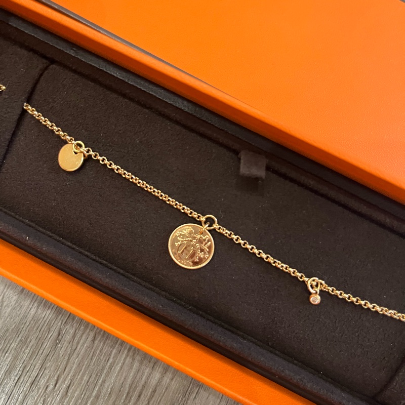 愛馬仕藏書章 Hermès Ex-Libris玫瑰金單鑽手鍊手環 SH-2