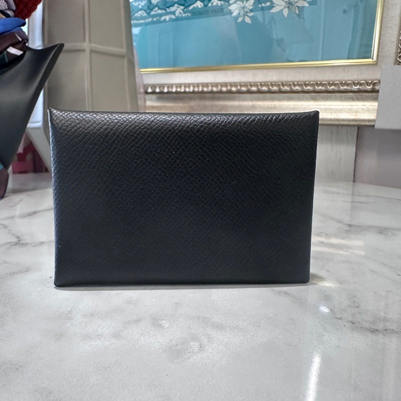 Hermes 89黑Epson皮Calvi Duo銀釦對開卡包-1