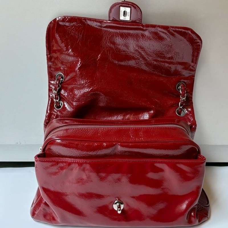 Chanel 銀鍊紅色漆皮下蓋肩側包-20