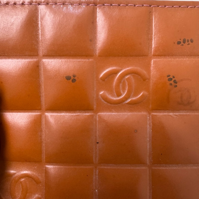 Chanel Chocolate Bar 橘色巧克力格手拿包-21