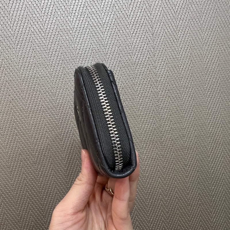Chanel 深灰羊皮銀釦零錢卡包AP0216-2
