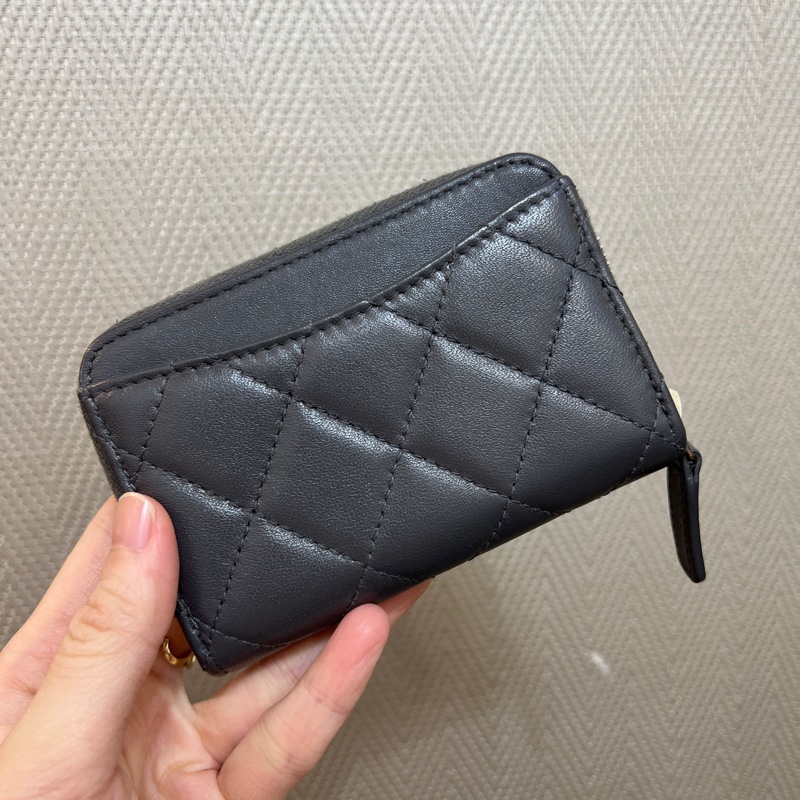 Chanel 深灰羊皮銀釦零錢卡包AP0216-5