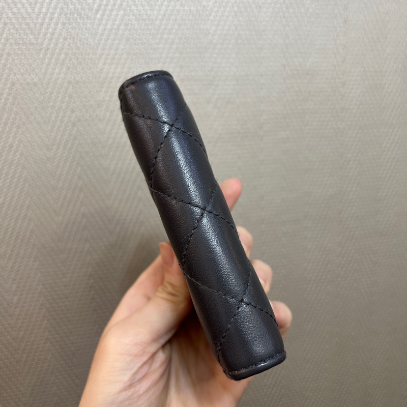 Chanel 深灰羊皮銀釦零錢卡包AP0216-6