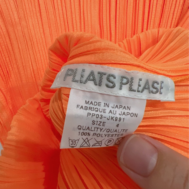 《二手品》三宅一生pleats please螢光橘皺摺背心-5