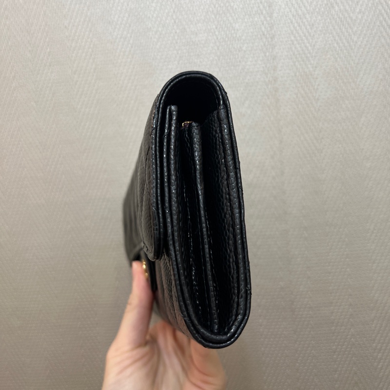 Chanel 黑荔枝皮金釦下蓋長夾AP0241-2