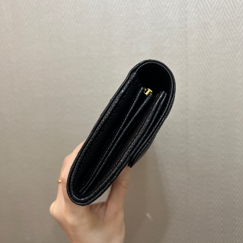 Chanel 黑荔枝皮金釦下蓋長夾AP0241-3