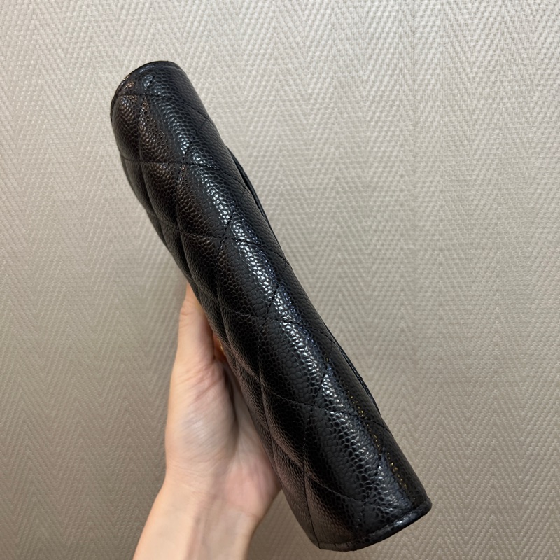 Chanel 黑荔枝皮金釦下蓋長夾AP0241-4