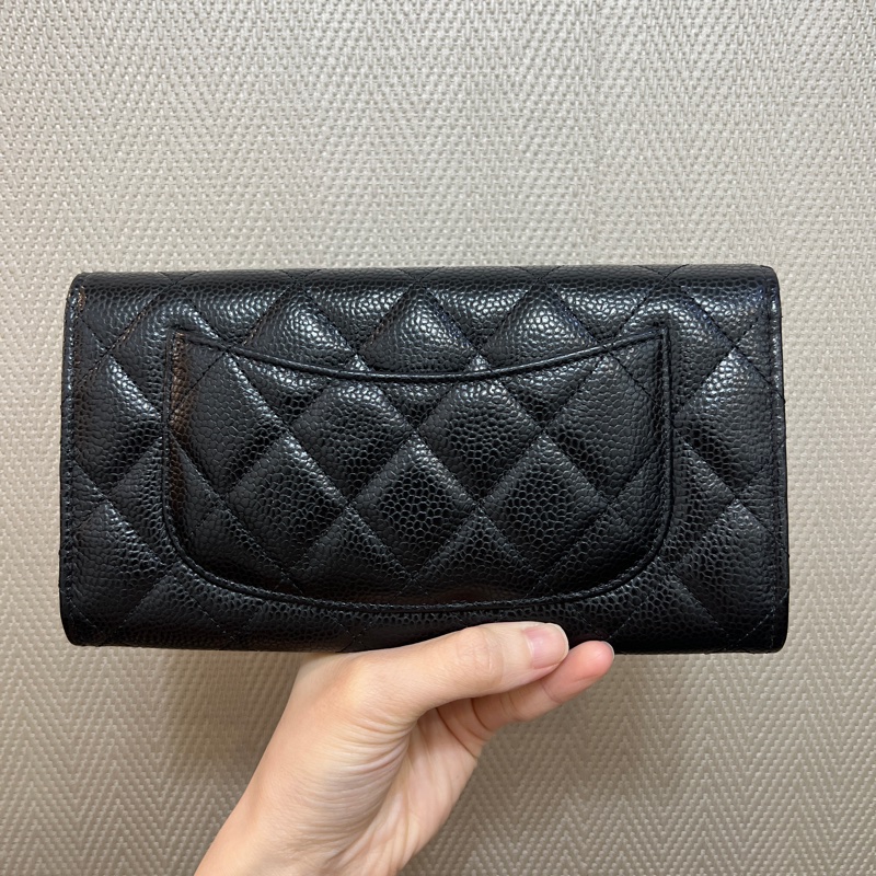 Chanel 黑荔枝皮金釦下蓋長夾AP0241-5