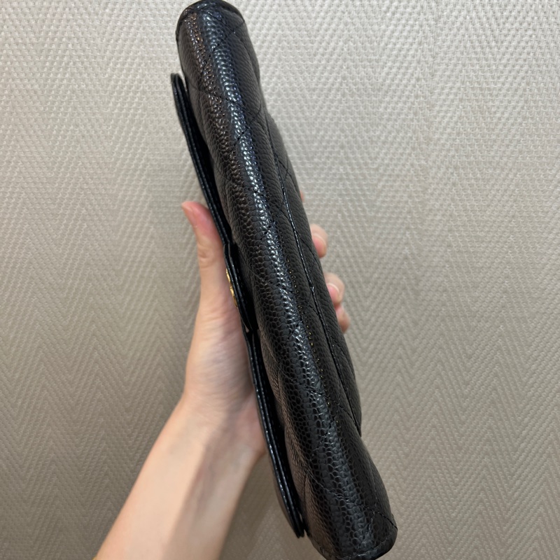 Chanel 黑荔枝皮金釦下蓋長夾AP0241-6