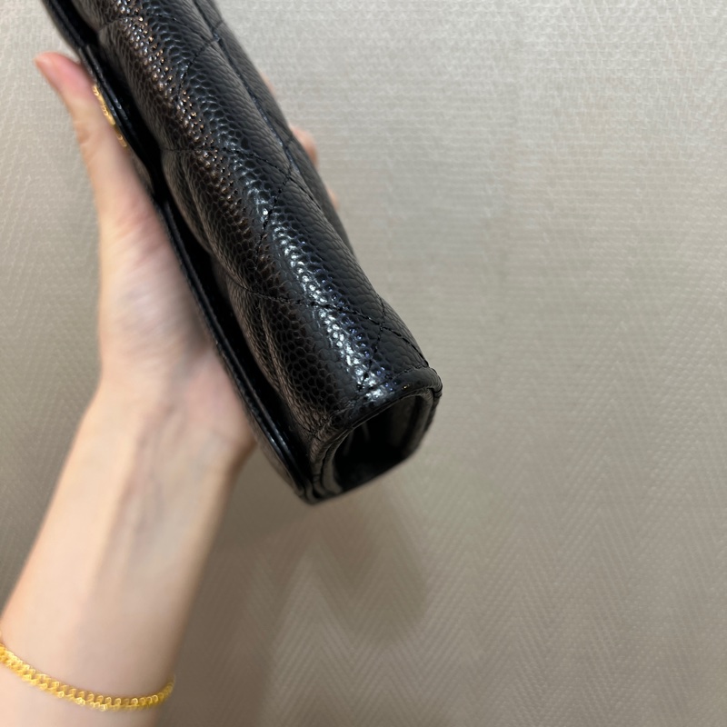 Chanel 黑荔枝皮金釦下蓋長夾AP0241-8