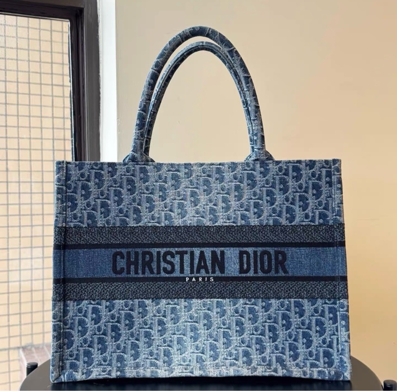DIOR迪奧 提花面料拼牛仔布 托特包 大號 女款 藍色-1