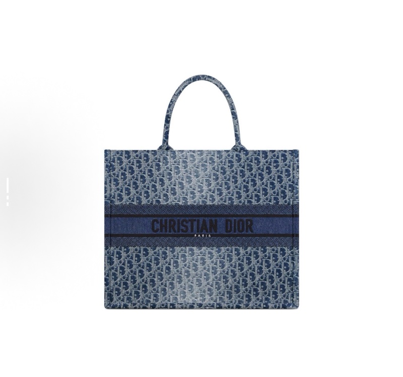 DIOR迪奧 提花面料拼牛仔布 托特包 大號 女款 藍色-3