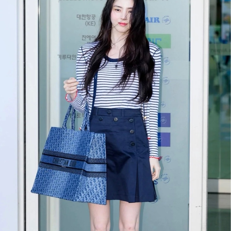 DIOR迪奧 提花面料拼牛仔布 托特包 大號 女款 藍色-5