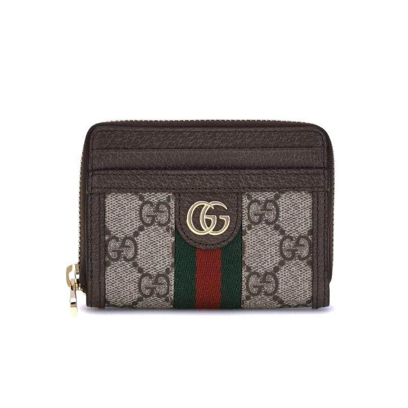 【GUCCI 古馳】Ophidia 老花 ㄇ字拉鍊 皮夾 卡片 零錢包 米色 烏木色 658552-3