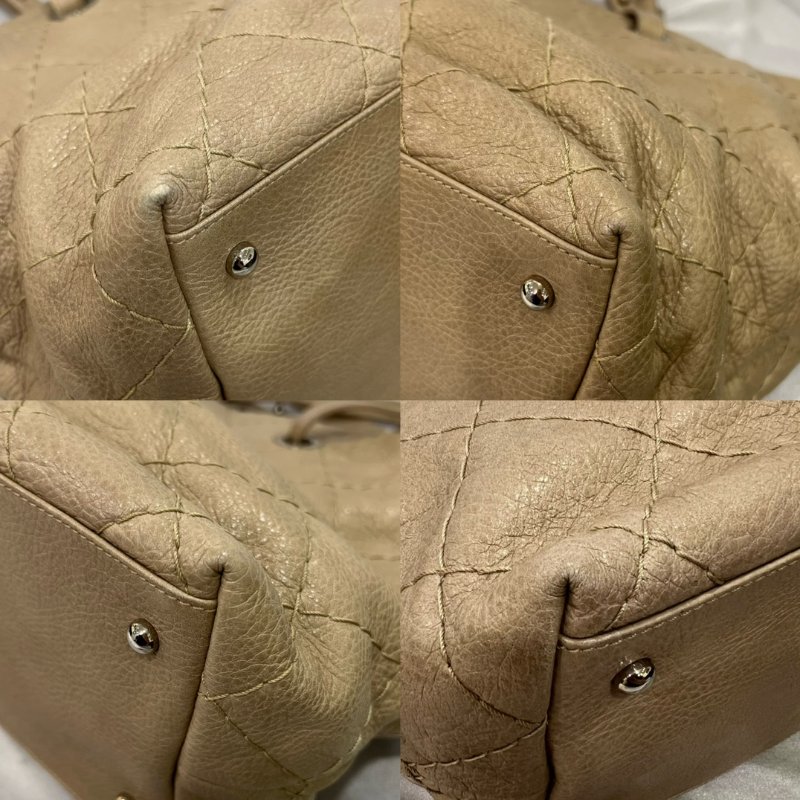 CHANEL 14開 卡其荔枝紋牛皮手提托特包-12