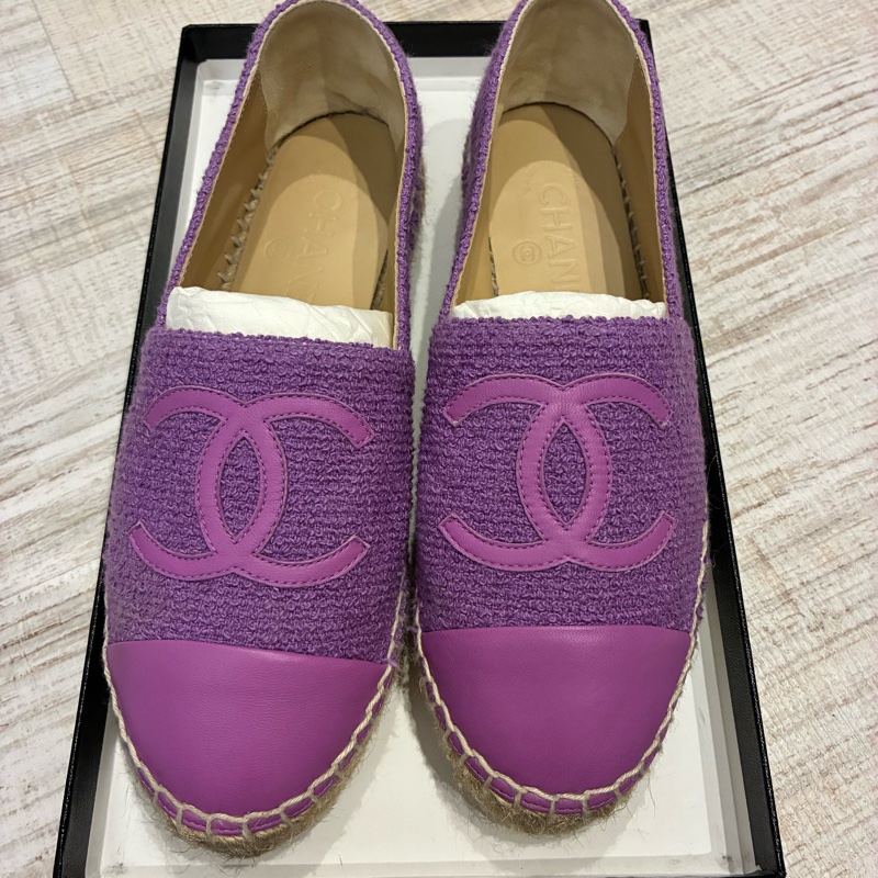Chanel 香奈兒 草編鞋 漁夫鞋 鉛筆鞋 紫色 36號-1
