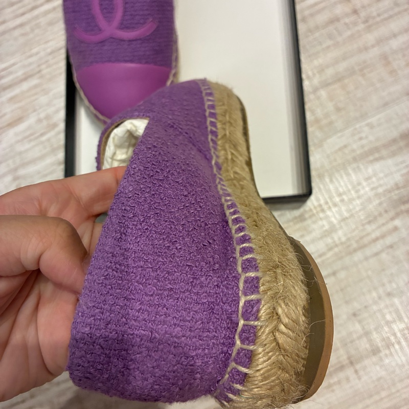 Chanel 香奈兒 草編鞋 漁夫鞋 鉛筆鞋 紫色 36號-6