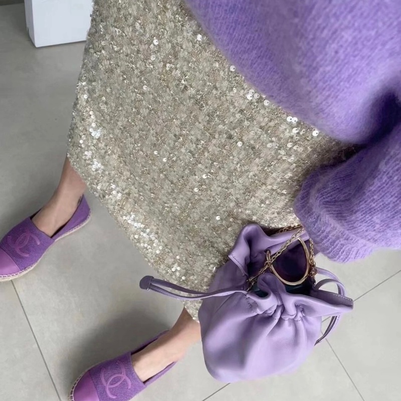 Chanel 香奈兒 草編鞋 漁夫鞋 鉛筆鞋 紫色 36號-8