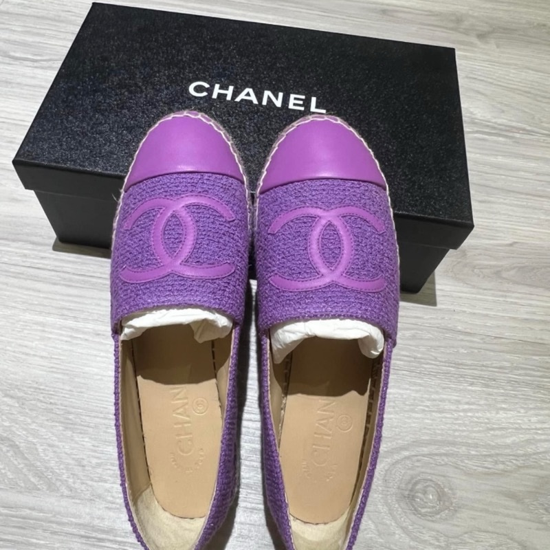 Chanel 香奈兒 草編鞋 漁夫鞋 鉛筆鞋 紫色 36號-9