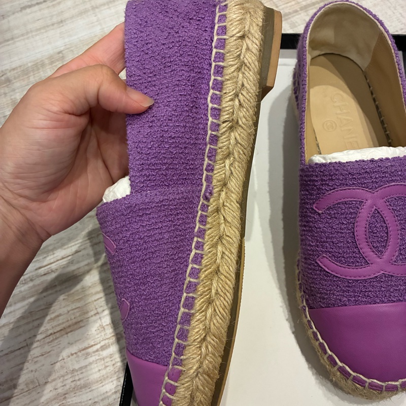 Chanel 香奈兒 草編鞋 漁夫鞋 鉛筆鞋 紫色 36號-11