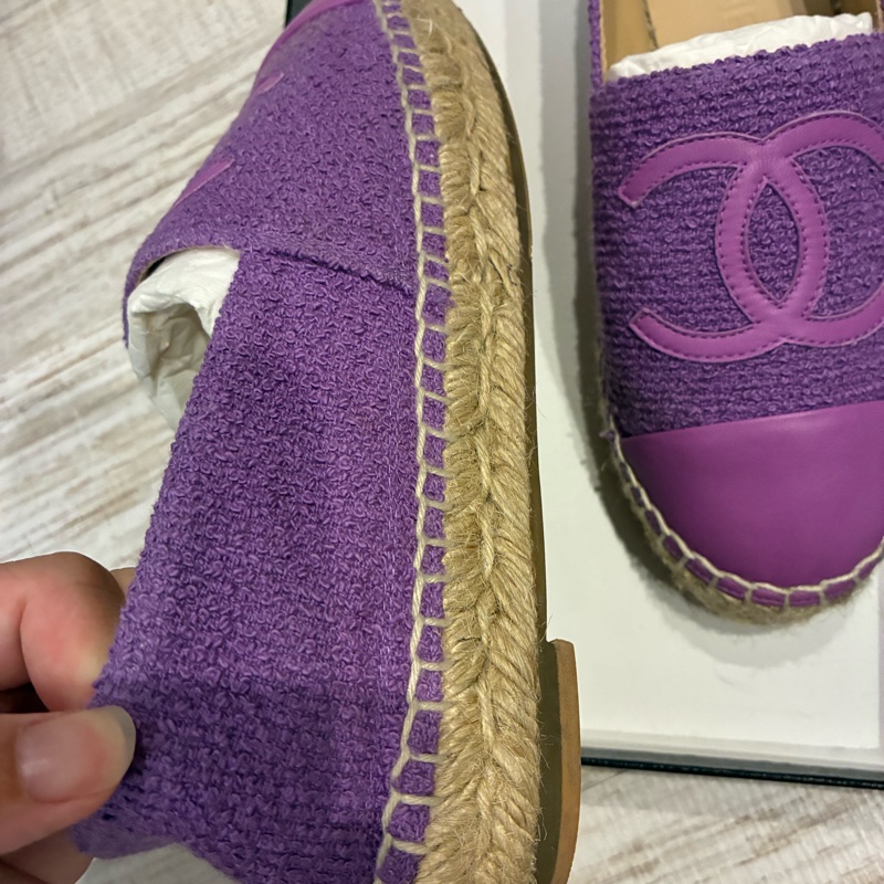 Chanel 香奈兒 草編鞋 漁夫鞋 鉛筆鞋 紫色 36號-12