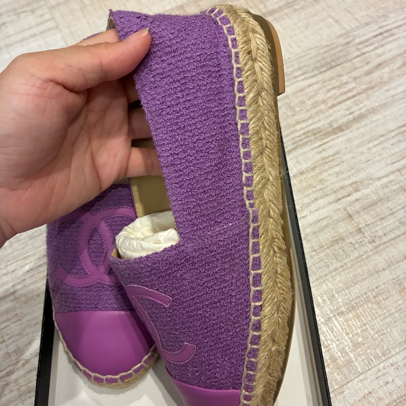 Chanel 香奈兒 草編鞋 漁夫鞋 鉛筆鞋 紫色 36號-13