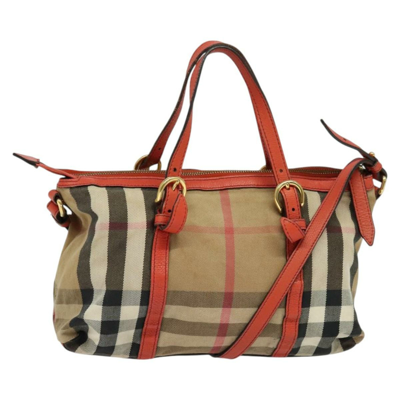 【日本直送】BURBERRY Nova 格紋手提包帆布兩用包米色橙金色正品 130859-0