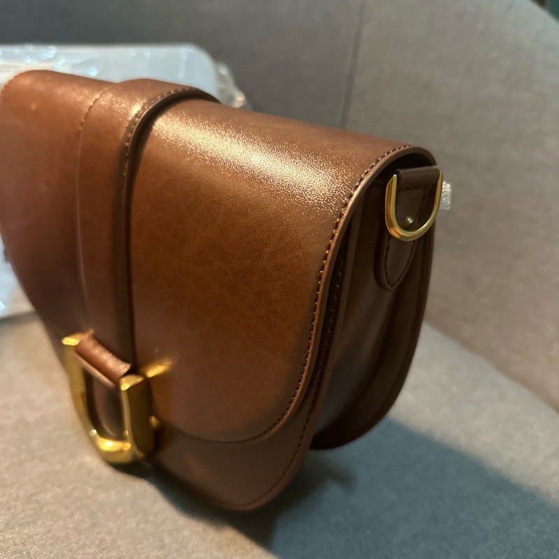 Gabine 真皮中型馬鞍包 - 深咖啡-3