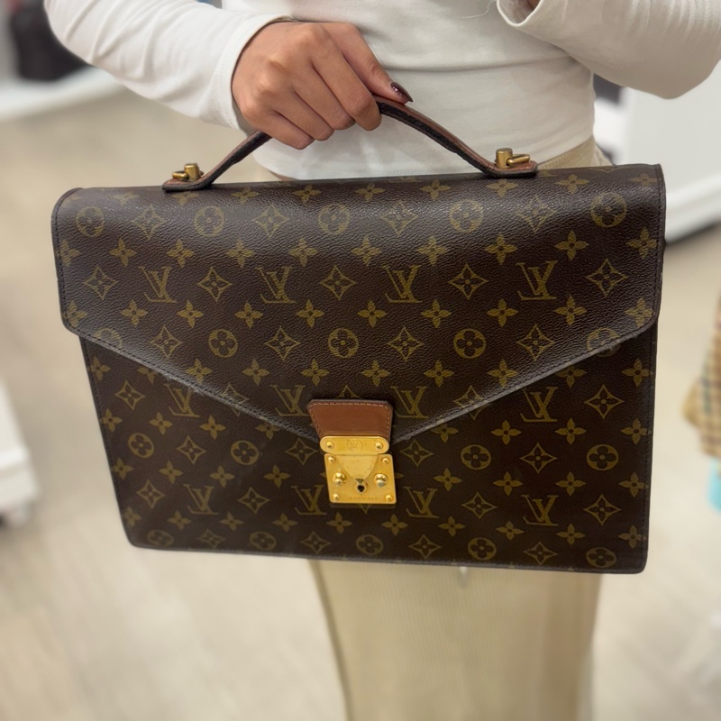 Louis Vuitton 紅皮老花 手提公事包-2