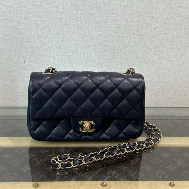 CHANEL 藍金CF大mini肩背斜背包 20*12*6 98新配件塵袋-0