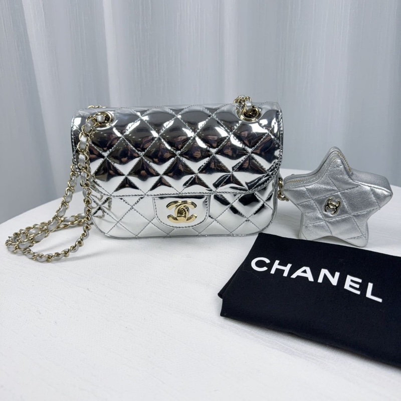 99新Chanel香奈兒24c銀色星星cf 大mini 鏡面星星, 全網沒幾只,超難買-0
