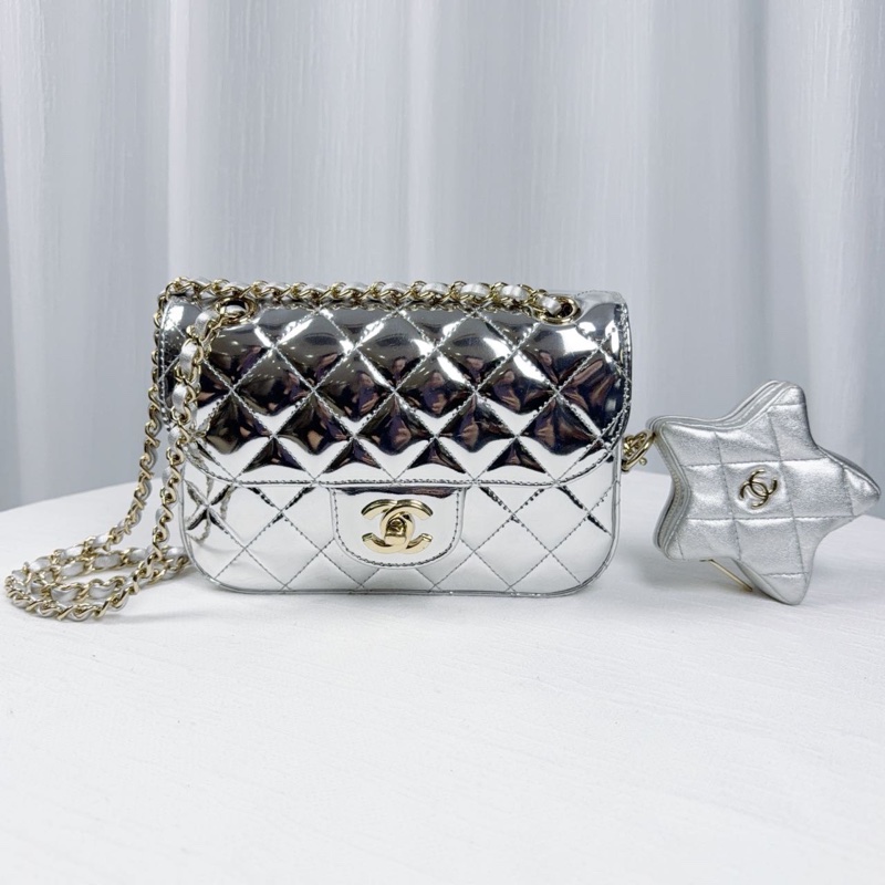 99新Chanel香奈兒24c銀色星星cf 大mini 鏡面星星, 全網沒幾只,超難買-1
