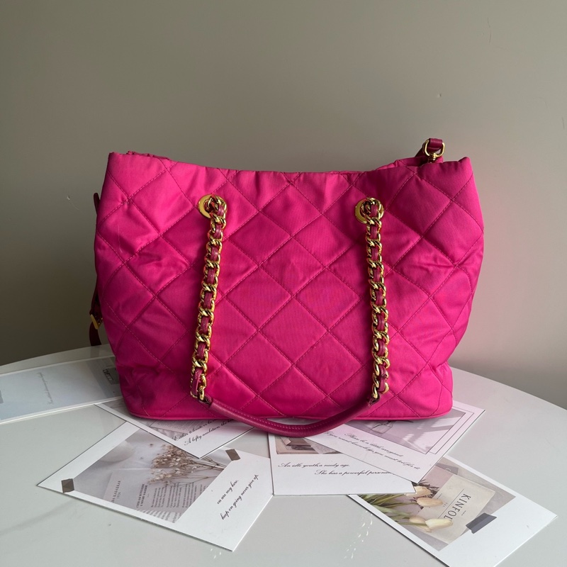 普拉達/Prada 玫粉色 降落傘 托特包 手提托特肩背包-1